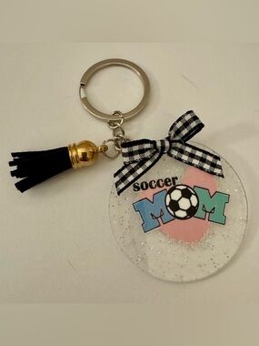 Soccer Mom Keychain with Pink, Black, Gold, Blue, and Green Accents